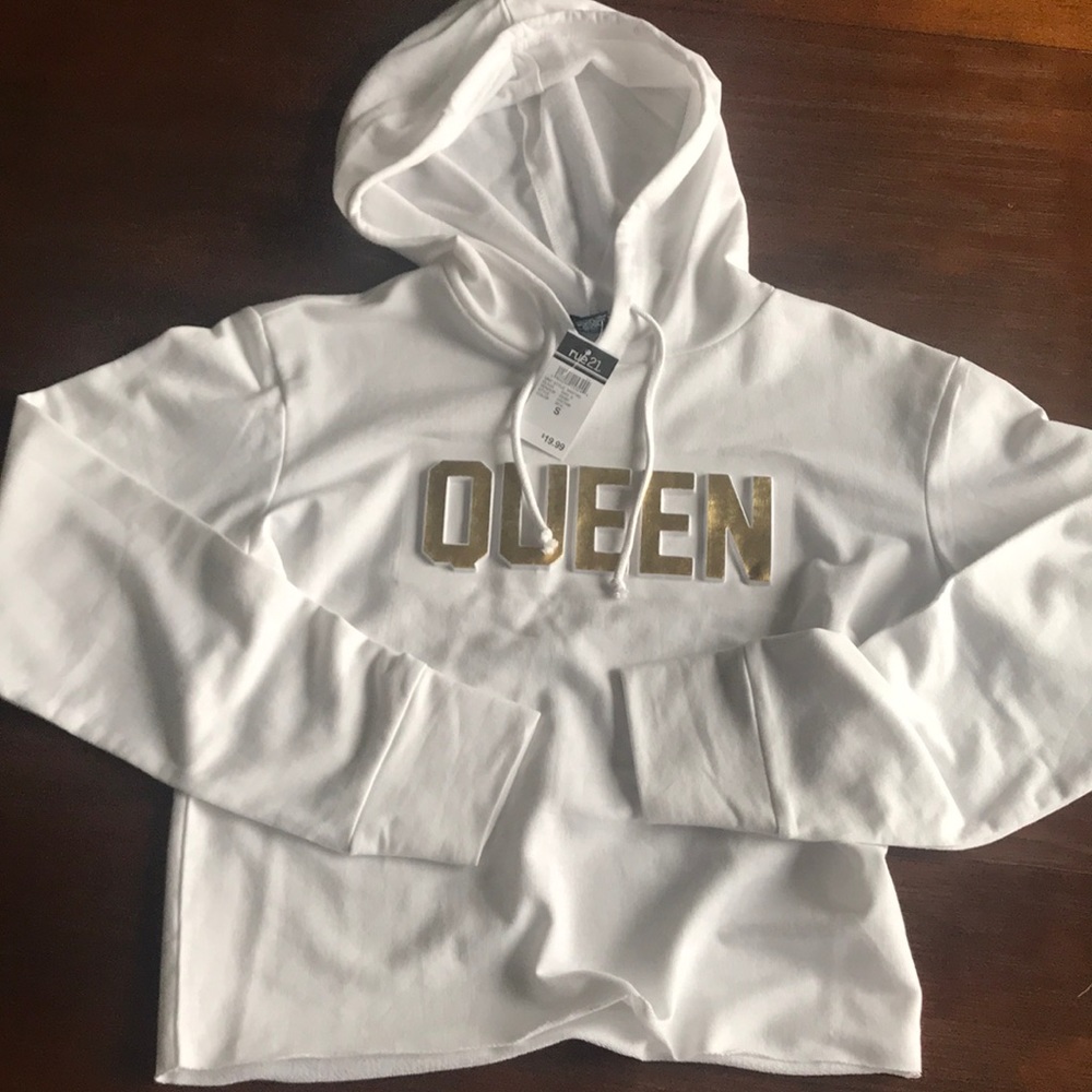 White hoodie cropped, Queen, NWT